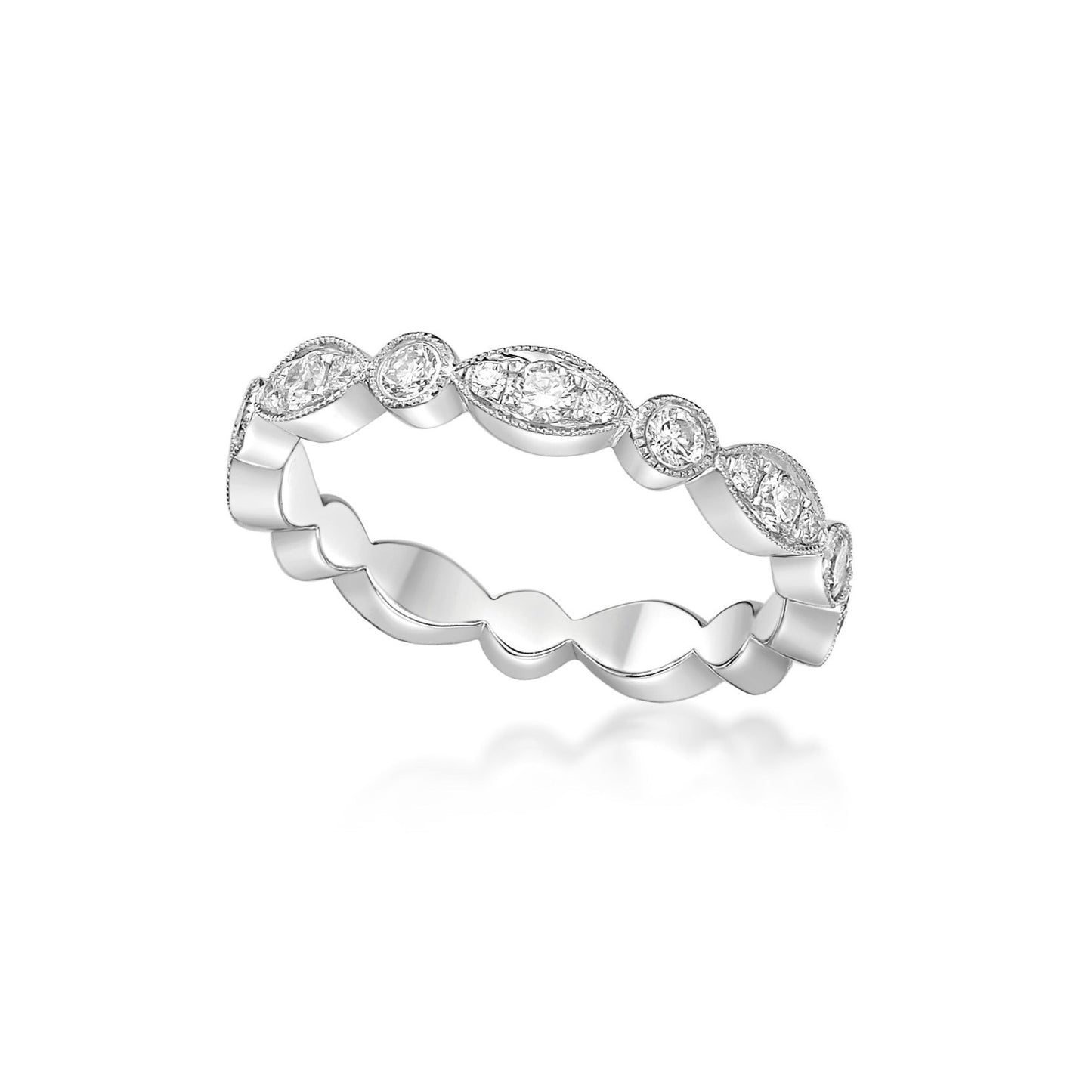 18K White Gold Round and Marquise-shaped full eternity band with milgrain border