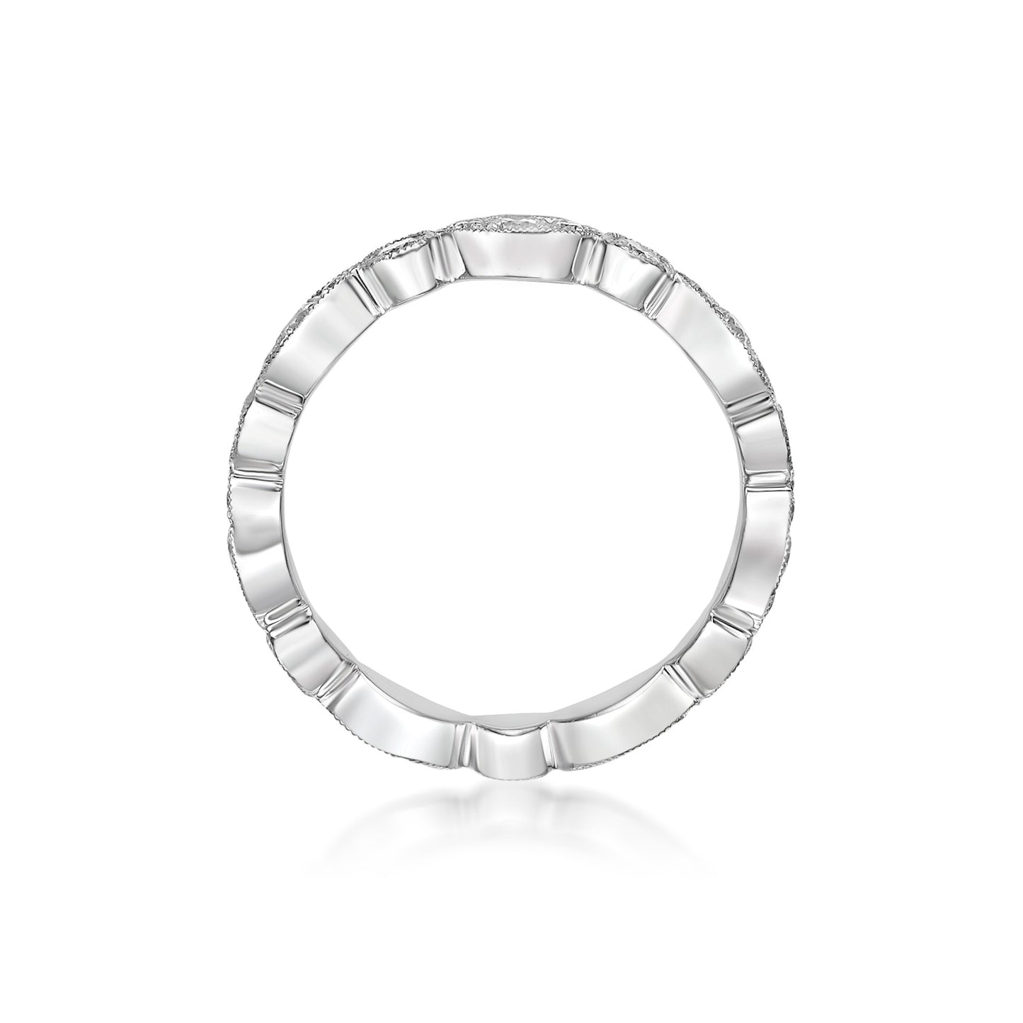 18K White Gold Round and Marquise-shaped full eternity band with milgrain border