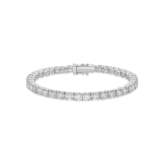 Classic Handmade 18K White Gold Diamond Tennis Bracelet with round brilliant diamonds