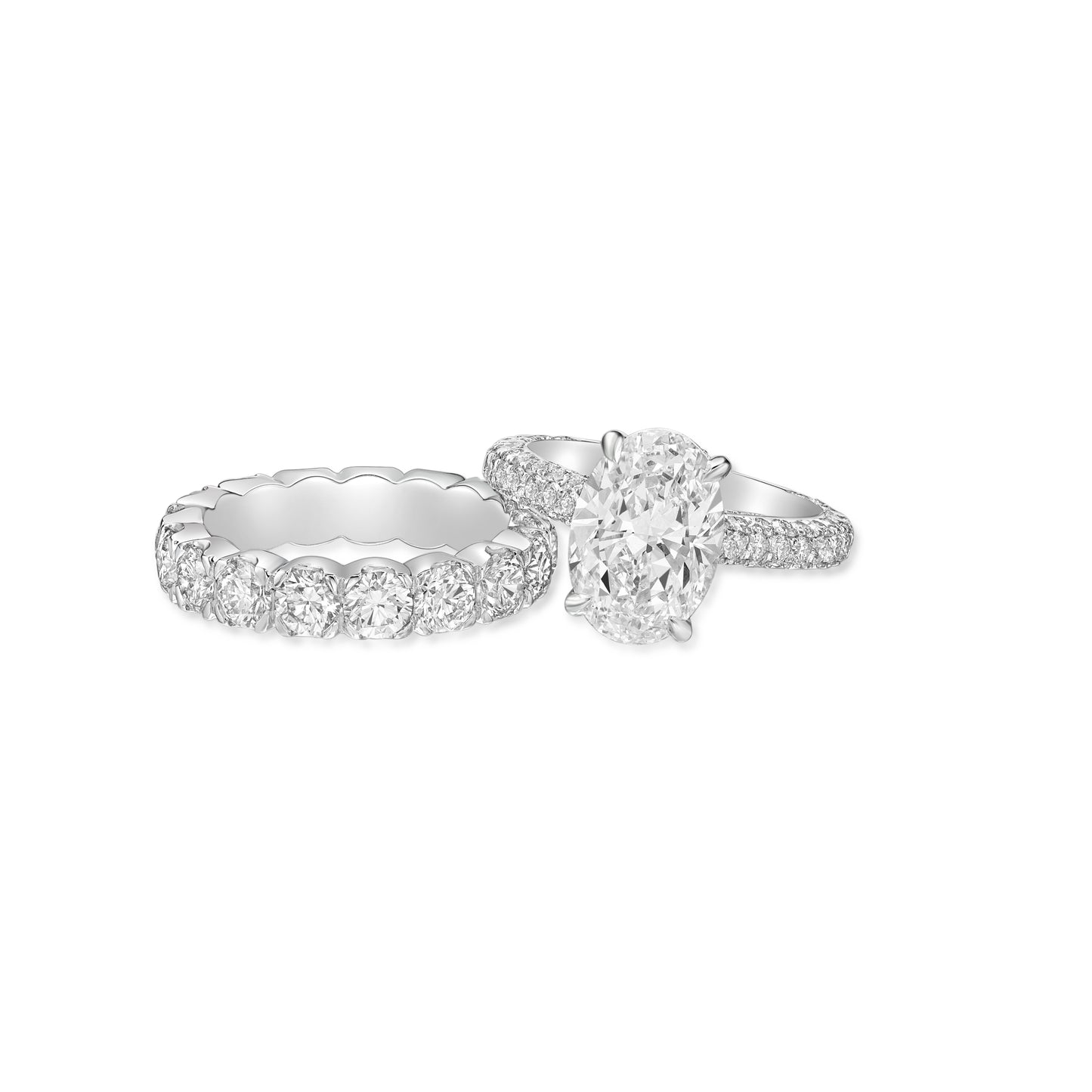 Platinum 2.50ct Oval Engagement Ring with Pave Diamond Band and Hidden Halo