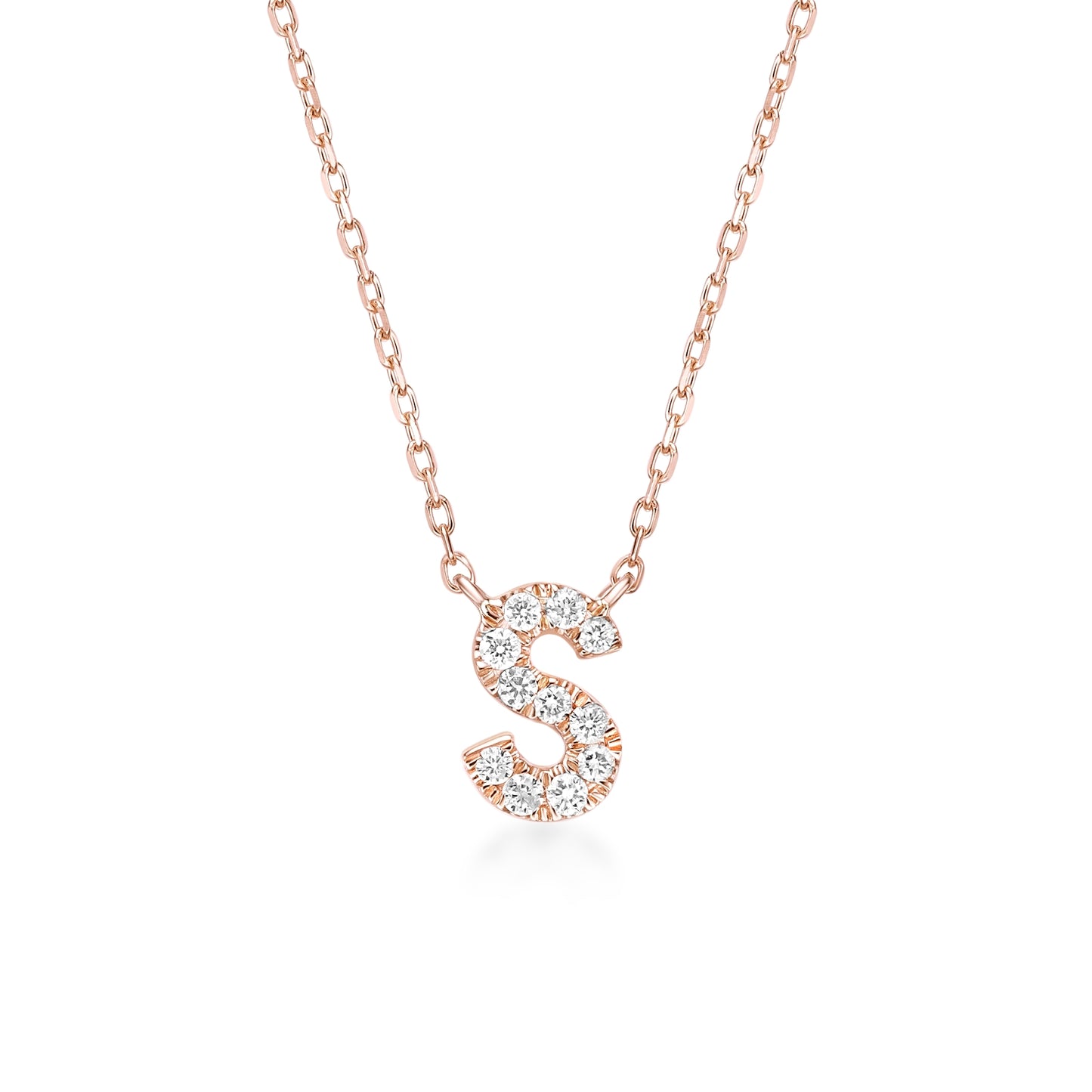 Diamond Letter "S" Pendant in 18K Rose Gold