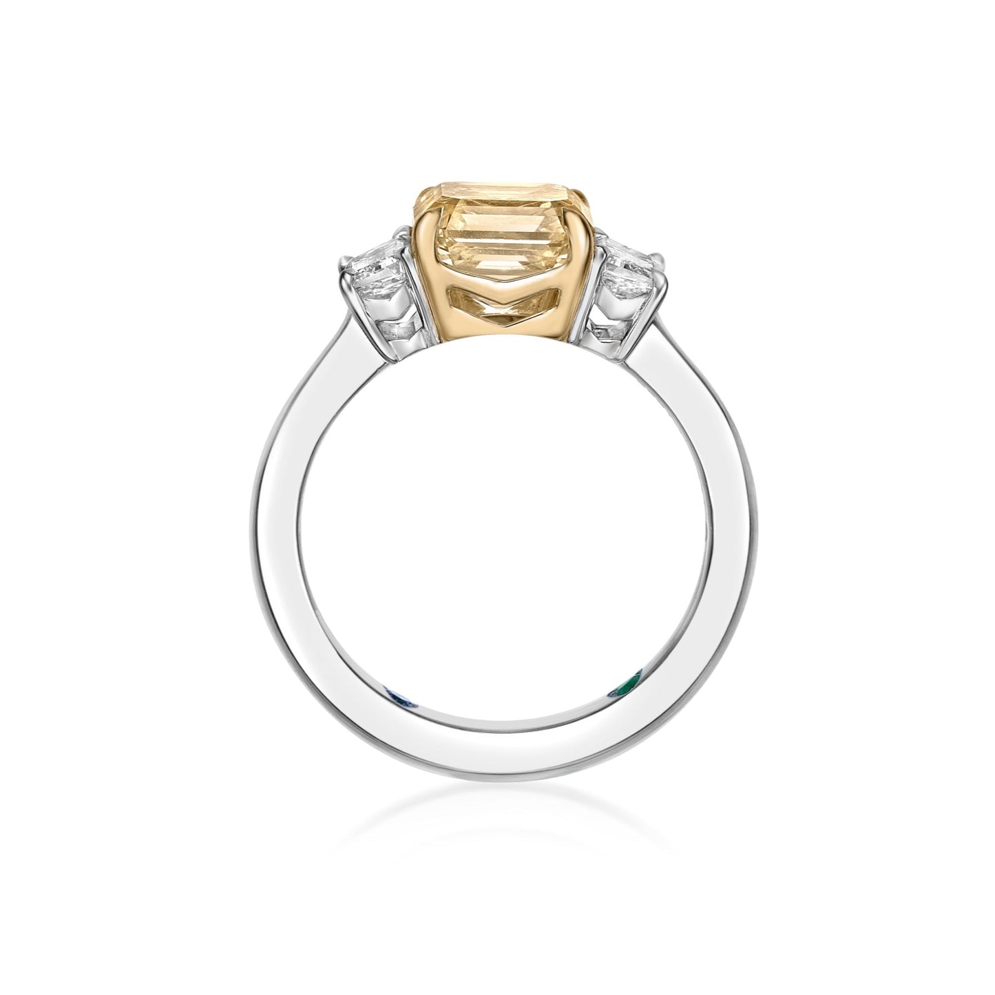 2.02ct Fancy Yellow Asscher Cut diamond with Trapezoid Sidestones