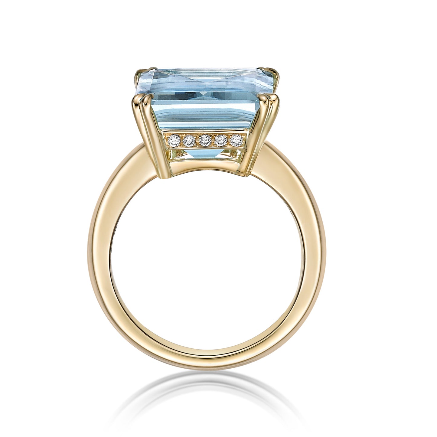 8.87ct Octagonal Blue Aquamarine in a handmade 18K Yellow Gold cocktail ring setting