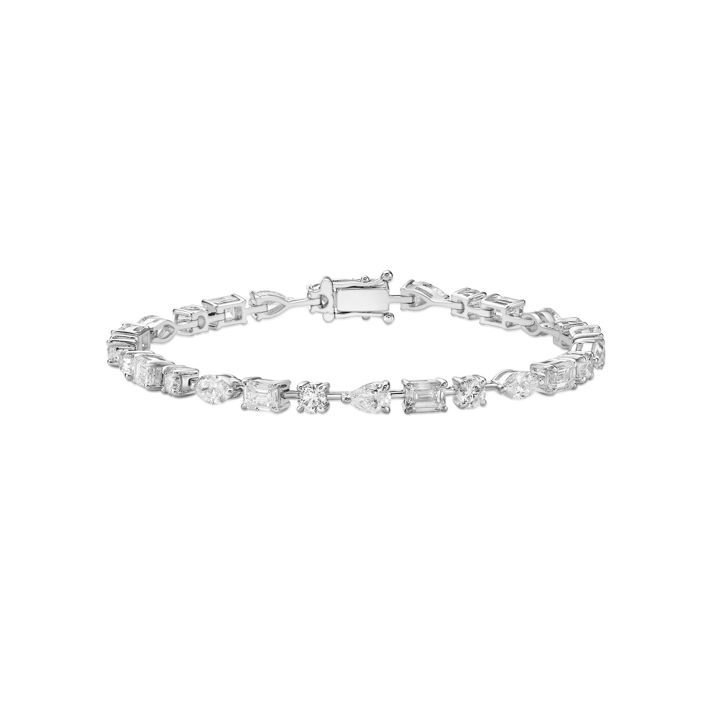 Handmade 18K White Gold Mixed-shape tennis bracelet