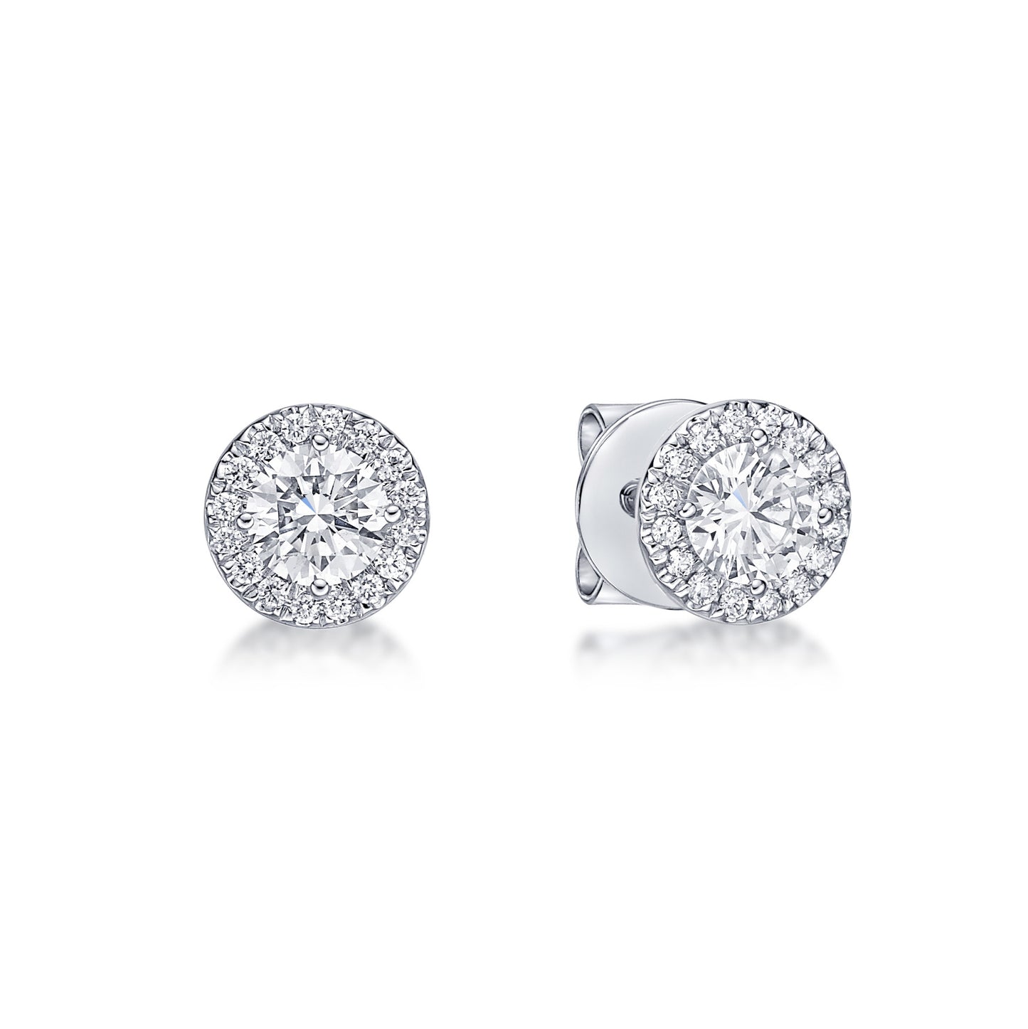 Classic diamond stud earrings with removable or fixed diamond halo cuff