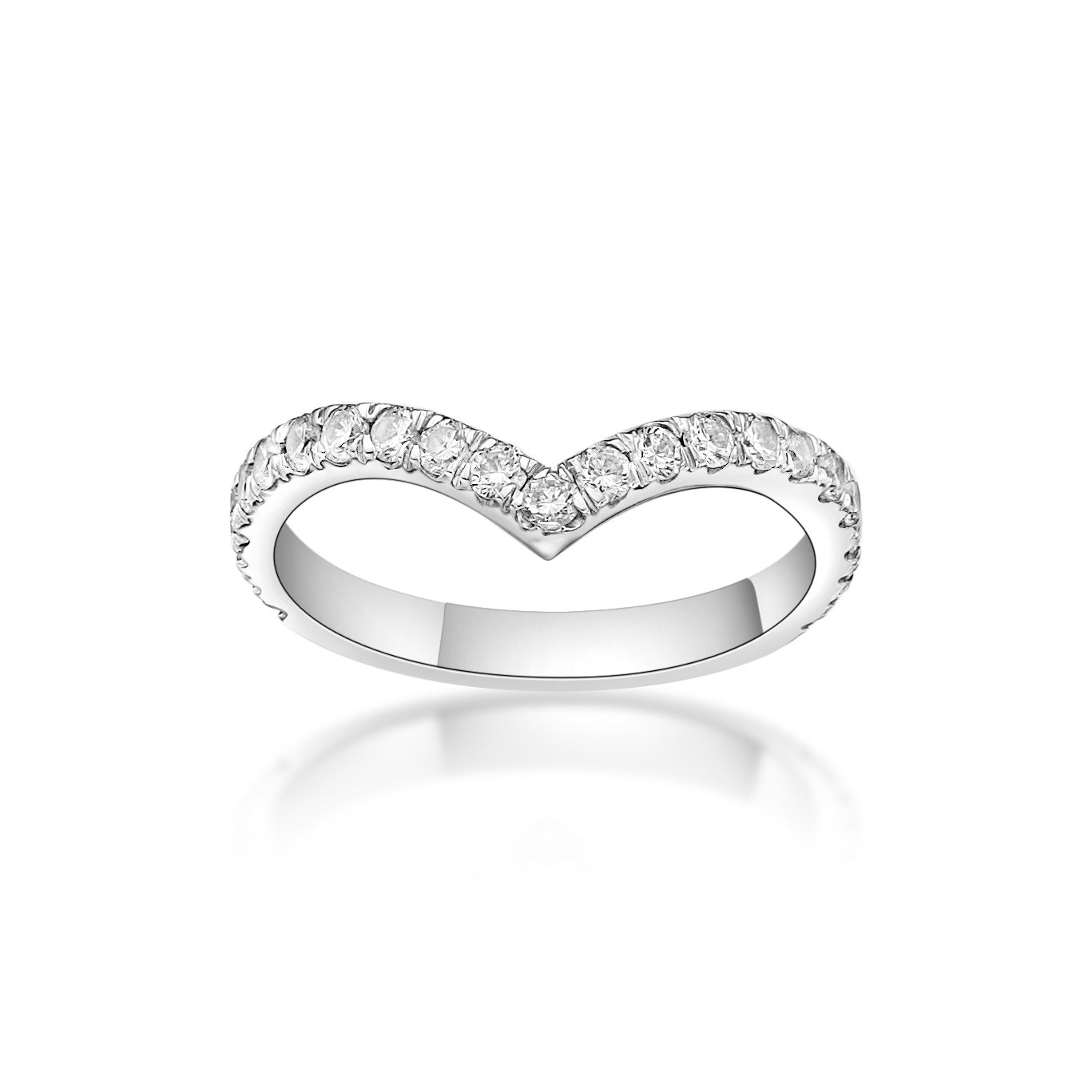Handmade 18K White Gold V-contour Diamond Eternity band