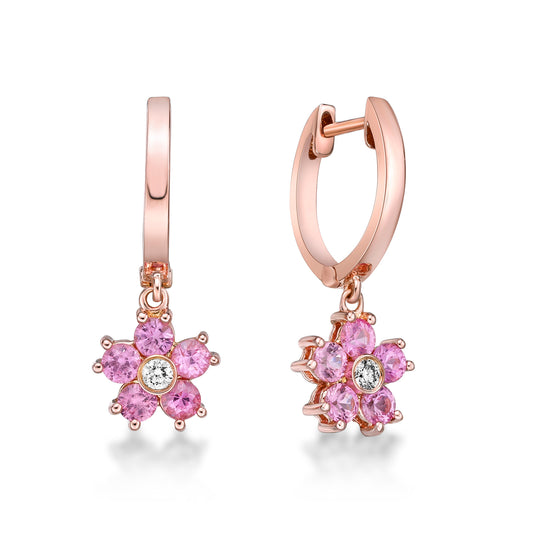 18K Rose Gold Pink Sapphire Cherry Blossom Earrings