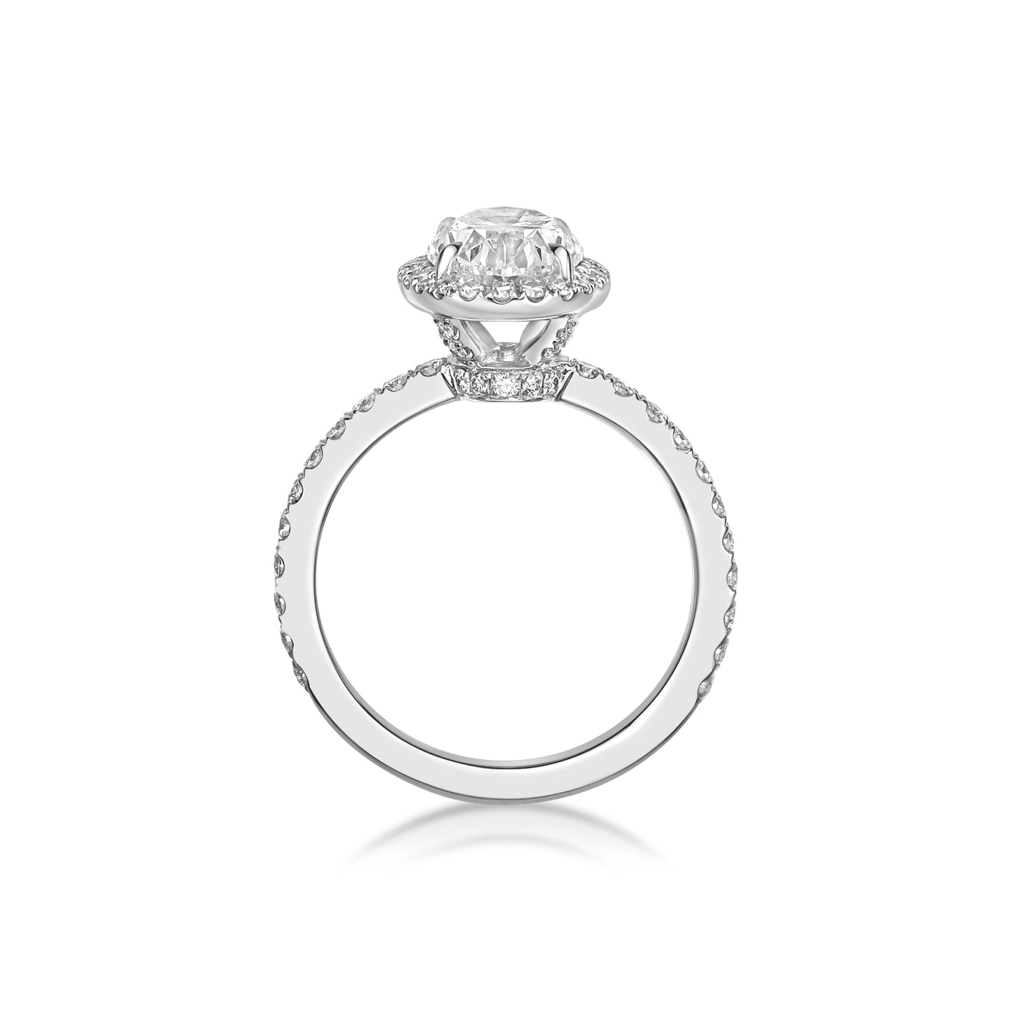 2.01ct Oval Brilliant diamond in a Diamond Halo setting with custom diamond detailing on basket