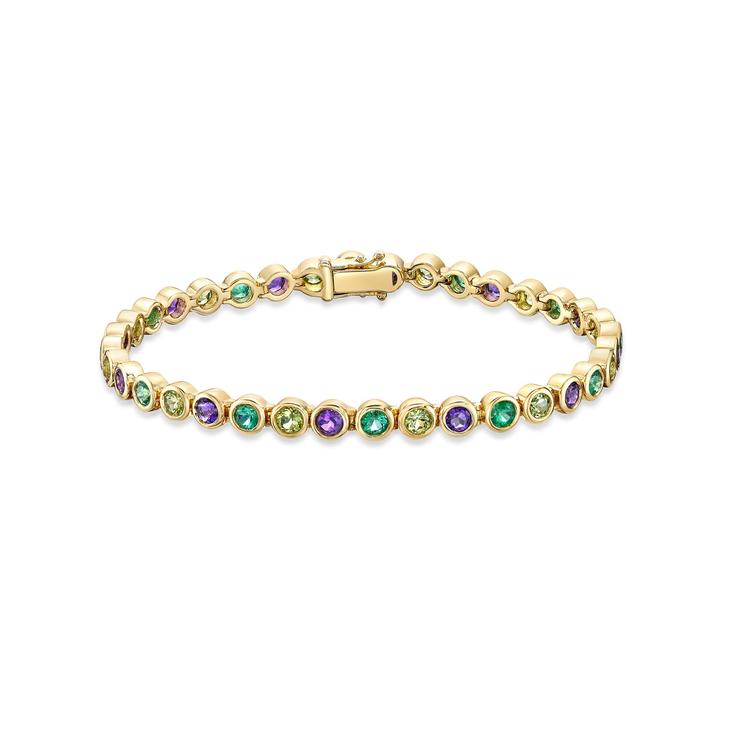 18K Yellow Gold Multi-gemstone Bezel Tennis Bracelet