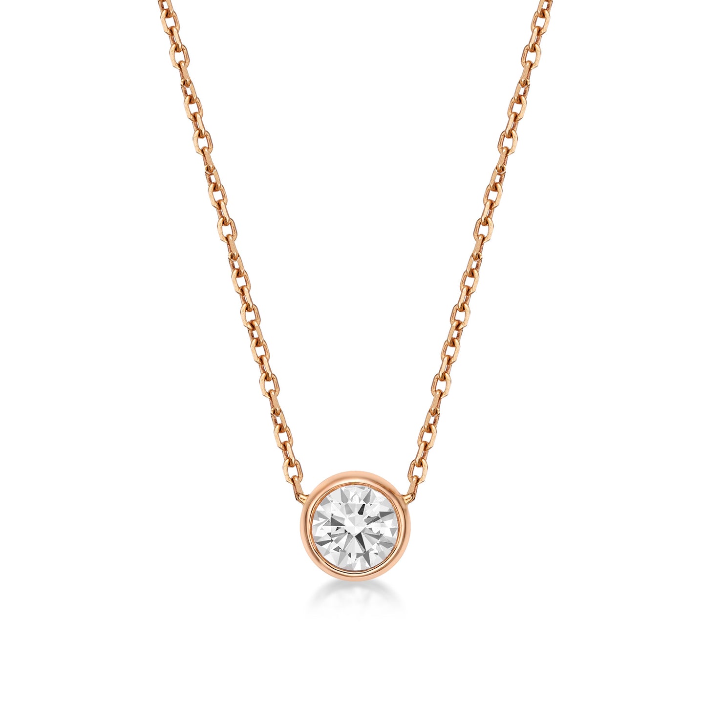 50pt Round Brilliant in Contemporary 18K Rose Gold Pendant setting