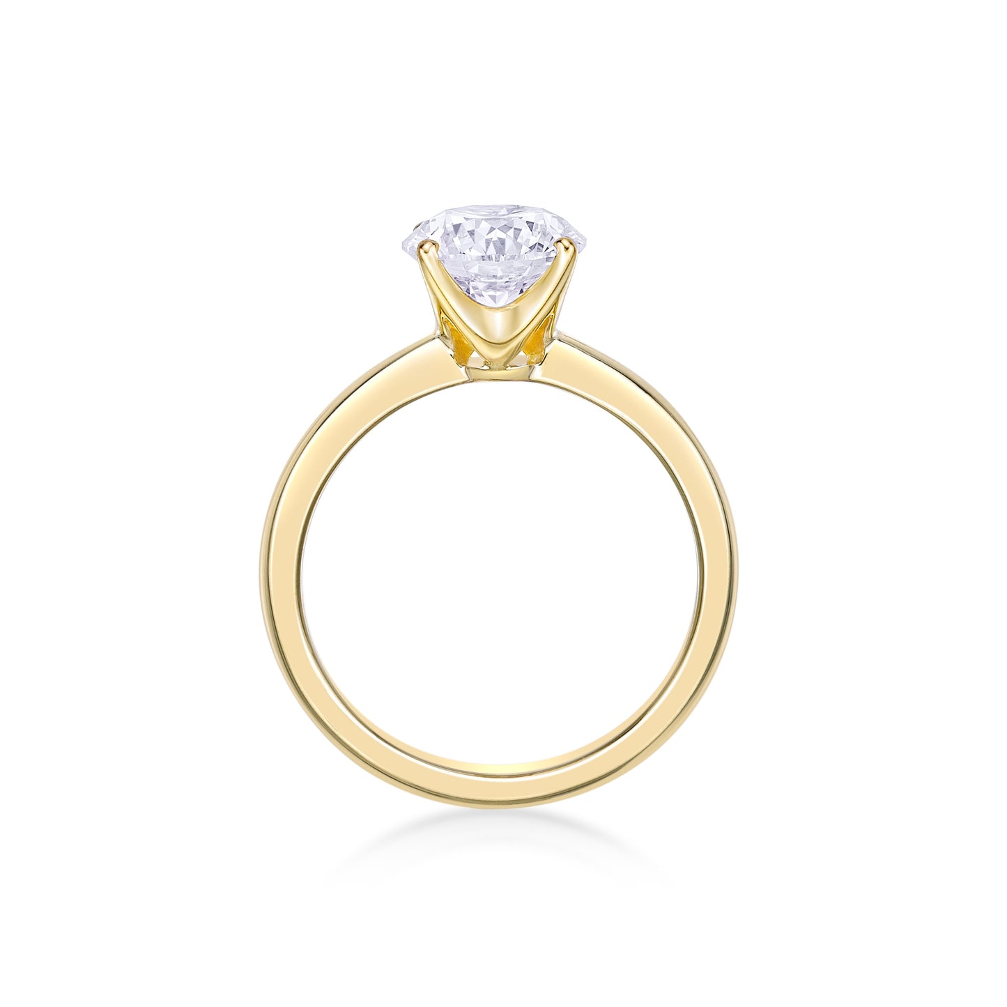 2ct Round Brilliant diamond in a handmade 18K Yellow Gold four-claw Crown Soitaire setting