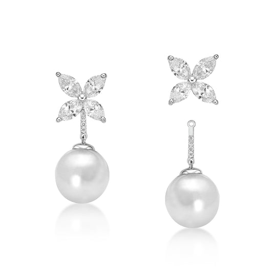 Convertible Diamond and Pearl Drop earrings in 18K White Gold