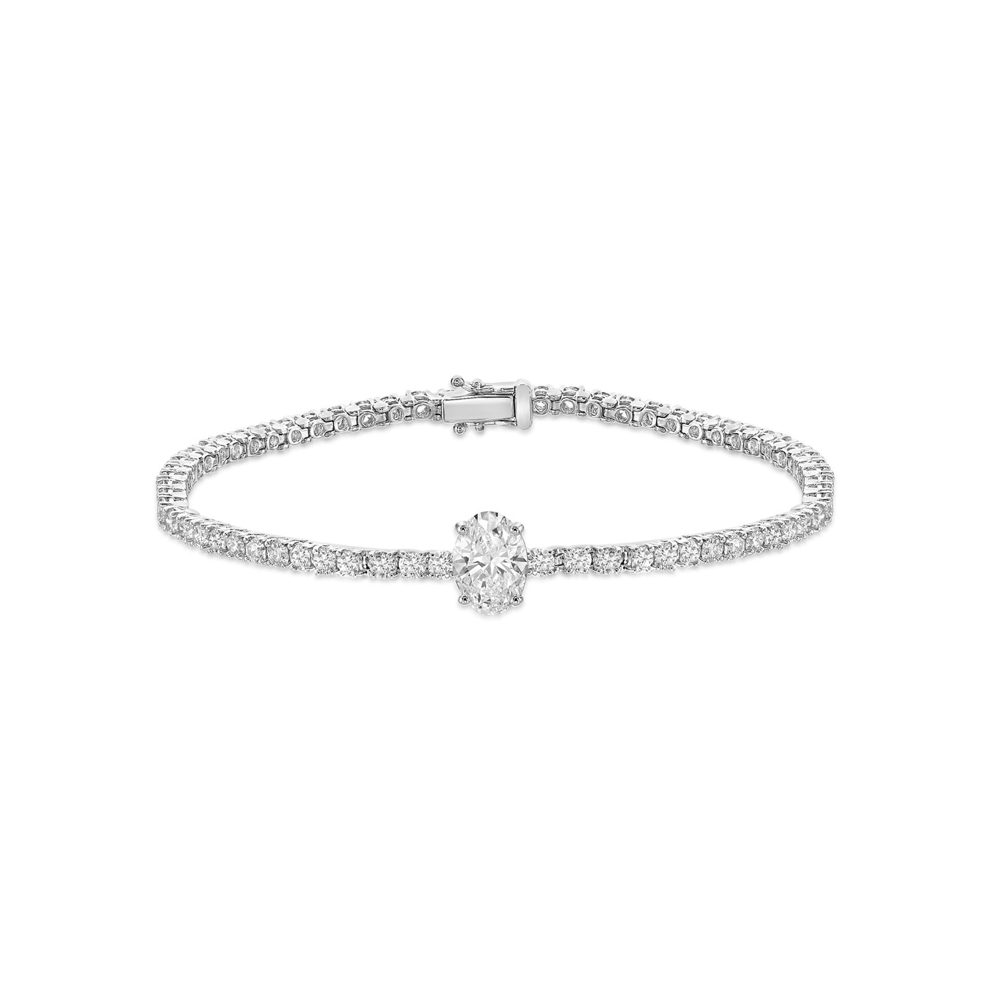 1.50ct Oval Diamond set into an 18K White Gold 5pt Diamond Tennis Bracelet