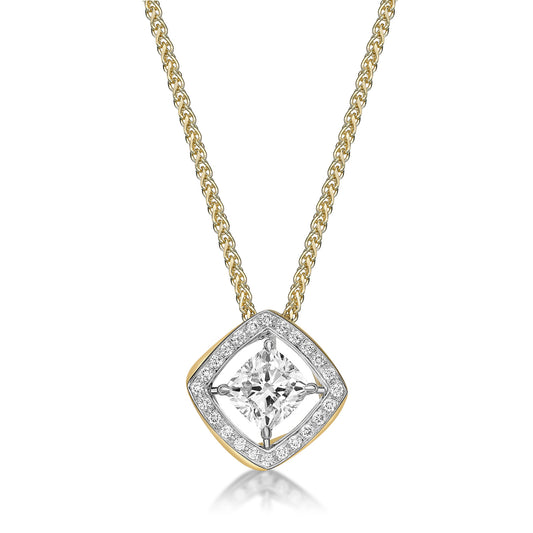 2.01ct Cushion Diamond in a mixed metal 18K Yellow Gold and White Gold Twisted Floating Diamond Halo