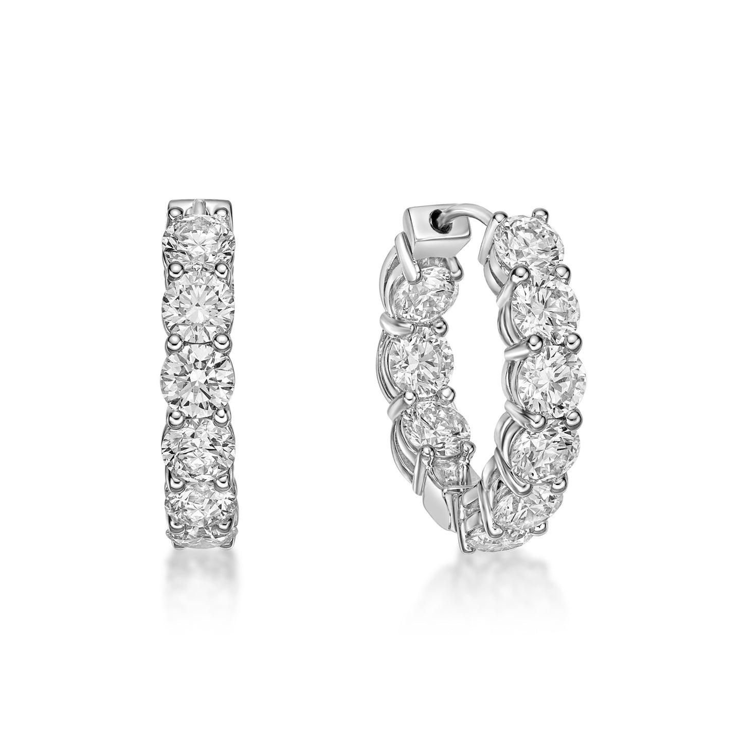 Large 40pt Round Brilliant diamond hoop earrings in 18K White Gold