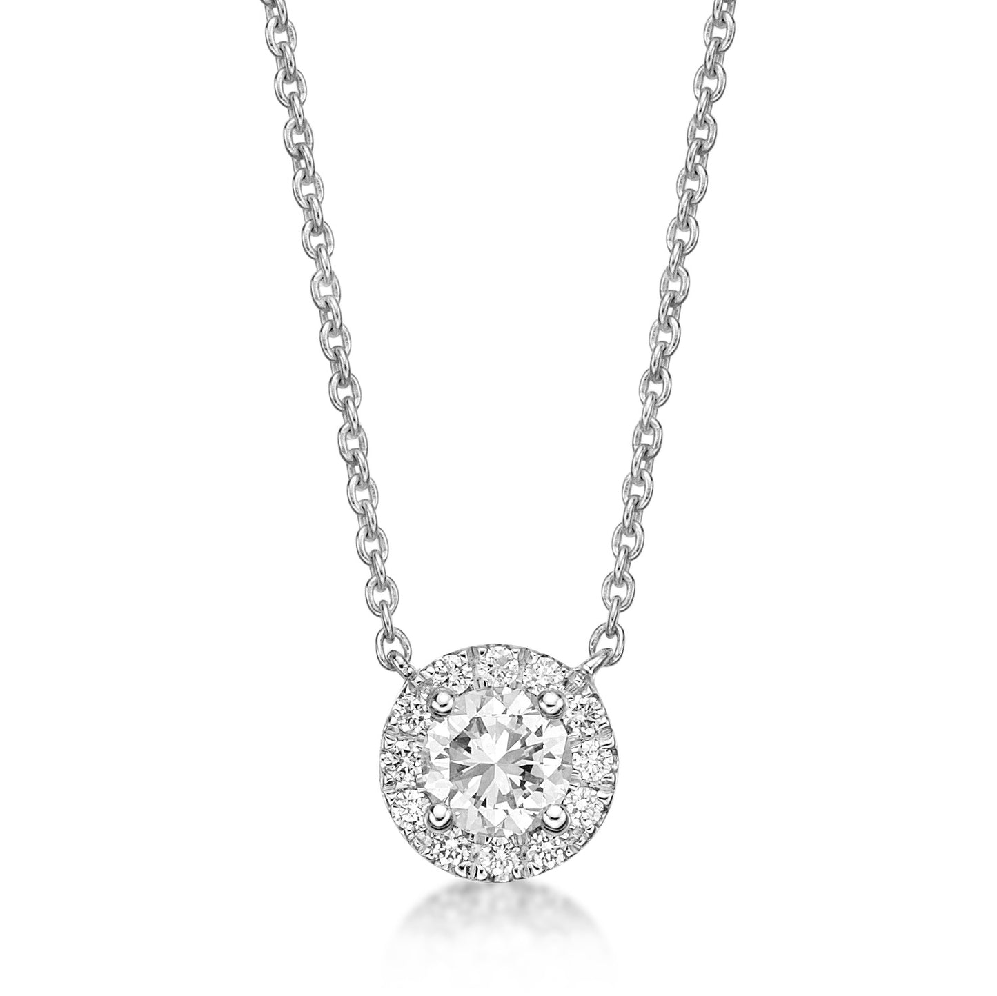 40pt Round Brilliant Diamond Halo Pendant in 18K White Gold