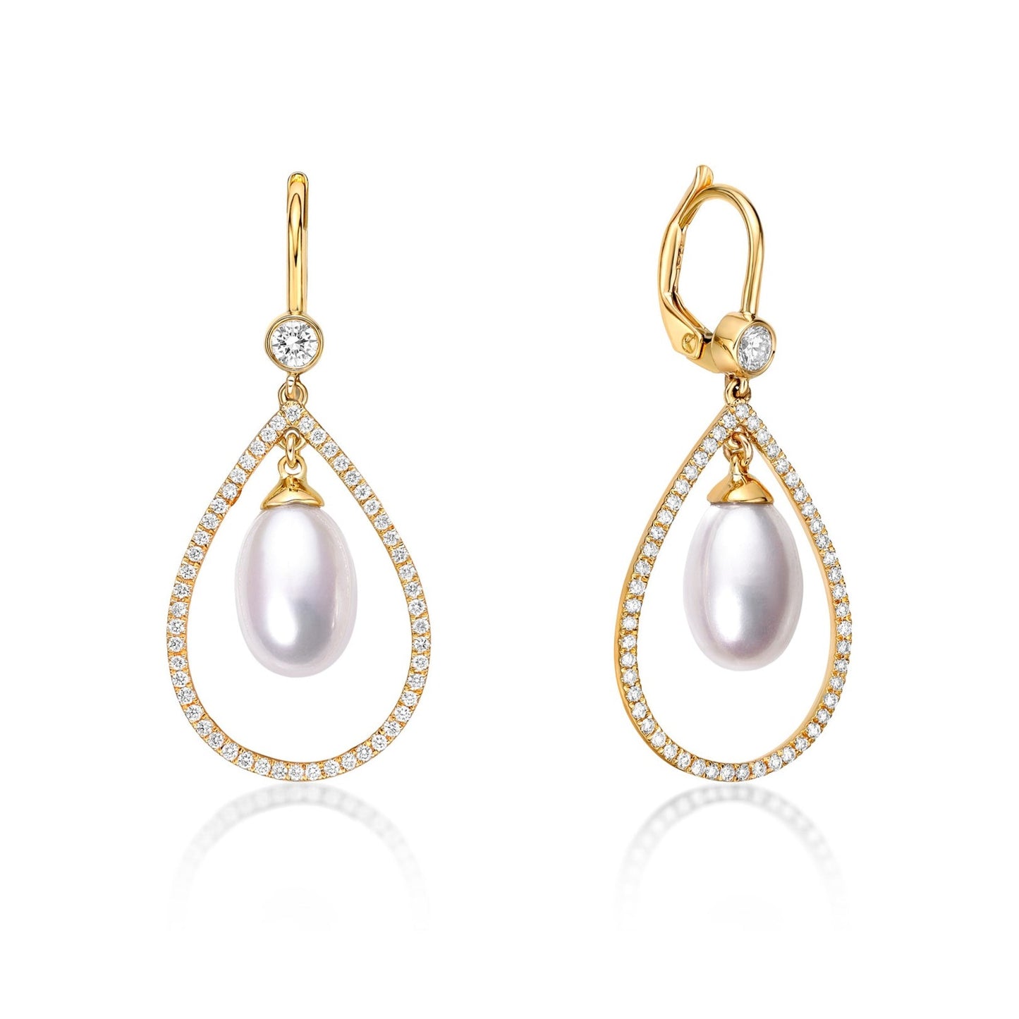 Diamond Pearl Drop Earrings with Floating Diamond Halo