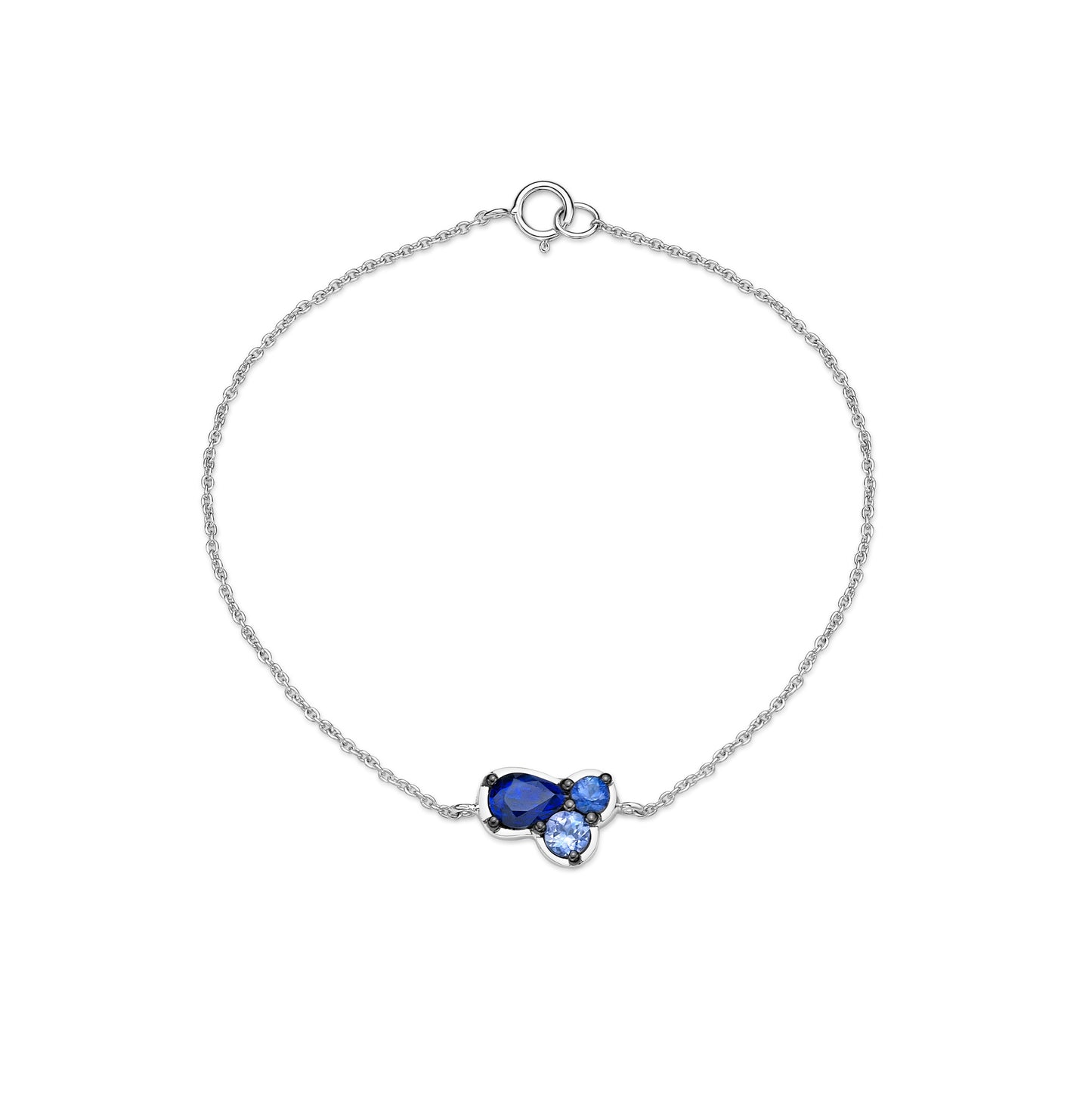 Multi-shade Sri Lankan Blue sapphire cluster bracelet in 18K White Gold