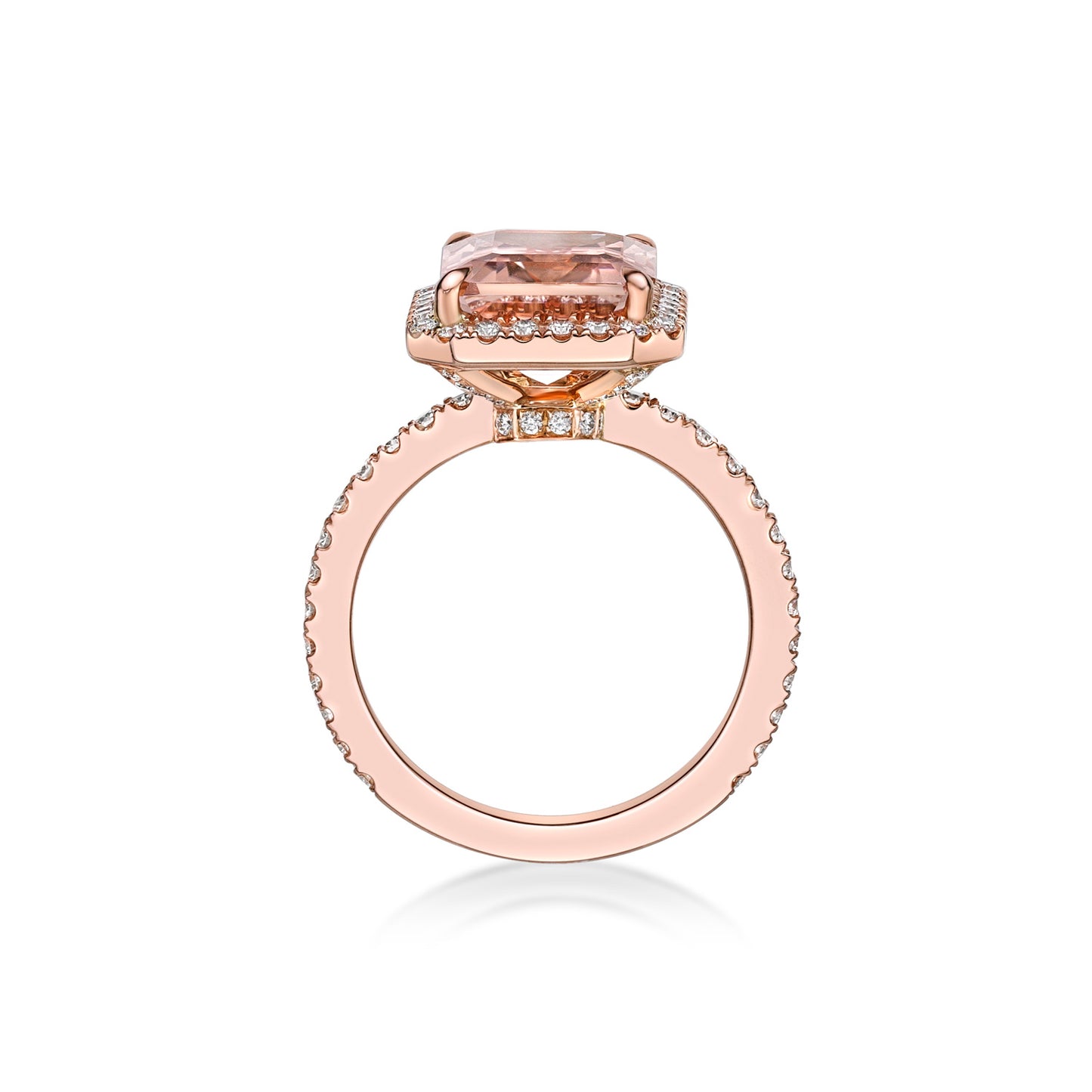 4ct Emerald Cut Morganite Cocktail Ring in 18K Rose Gold
