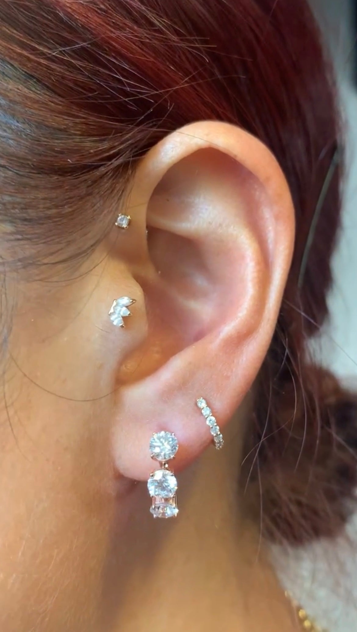 35pt Round Brilliant 3-stone Huggies in 18K Rose Gold