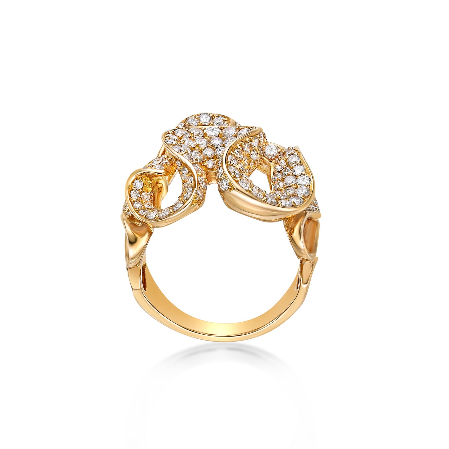 18K Yellow Gold Pave Diamond Ribbon cocktail ring