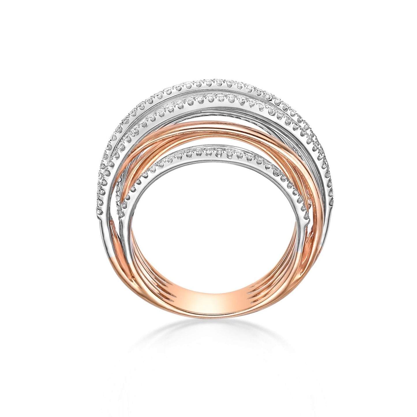 18K Rose and White Gold Multi-strand Diamond Cocktail Ring