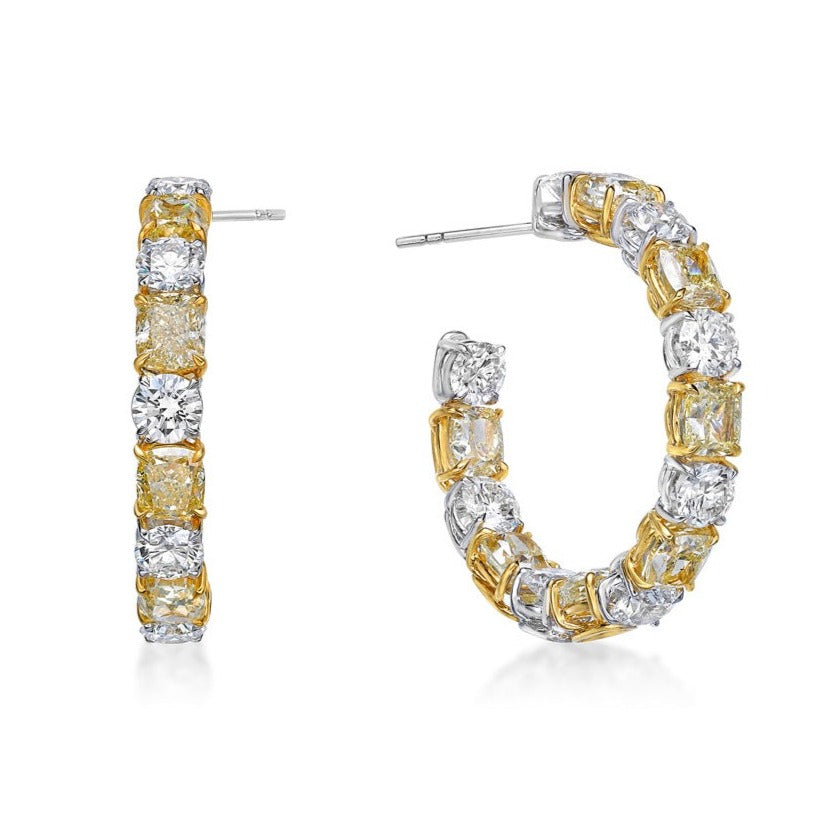 Fancy Yellow and White Diamond Hoop Earrings