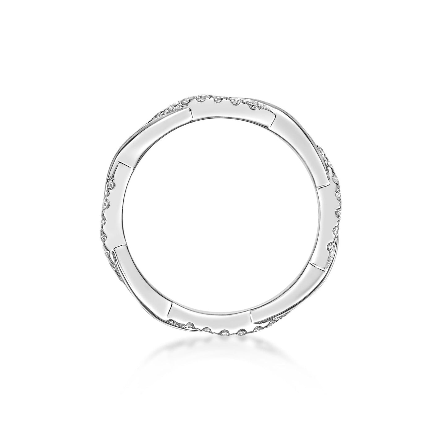 Handmade 18K White Gold Twisted Eternity Band with polished and diamond threads