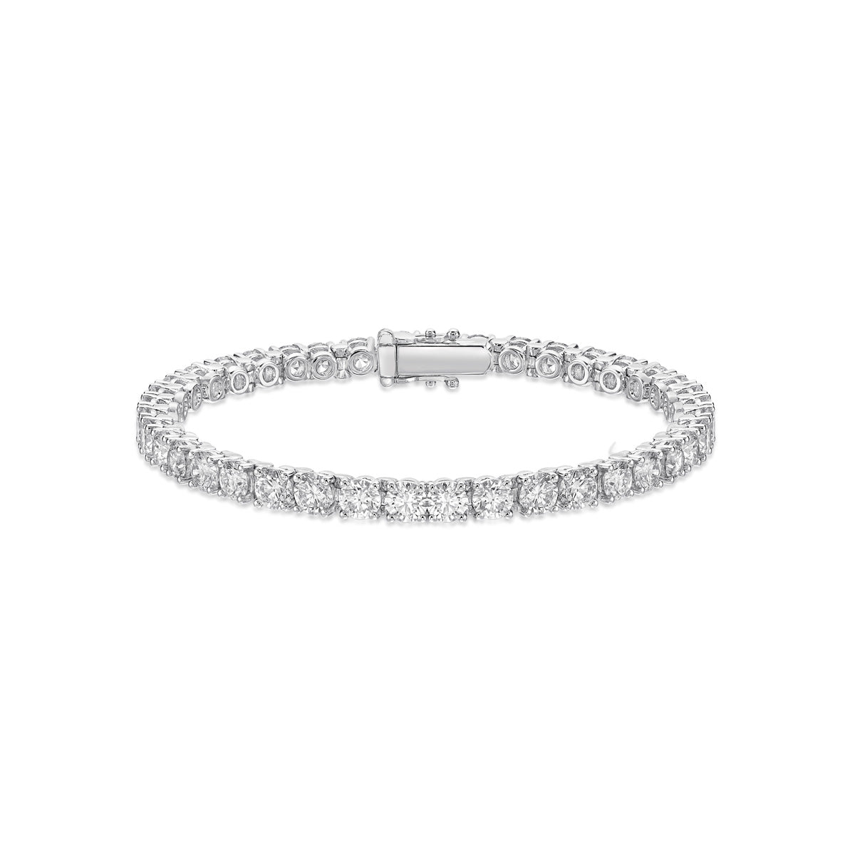 Classic Handmade 18K White Gold Diamond Tennis Bracelet with round brilliant diamonds