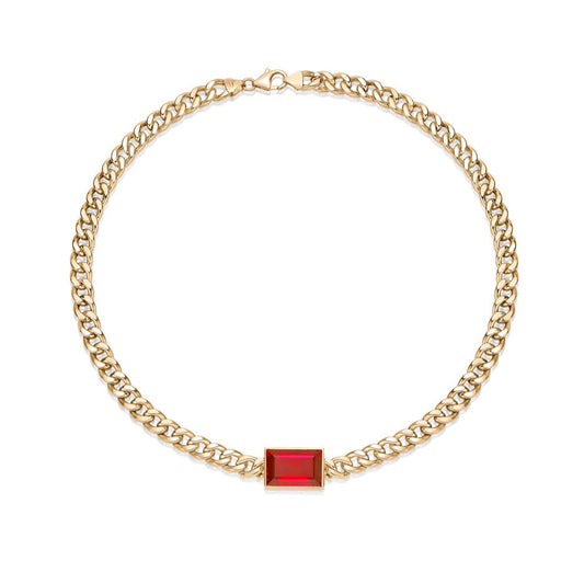 14.68ct Rectangular Rubellite bezel set in 18K Yellow Gold with a Curb Chain