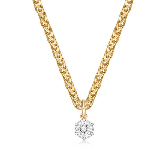 Mixed Metal Illusion Pendant set with 1.30ct Round Brilliant diamond, on a 3.5mm Wheat Chain