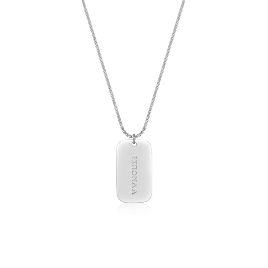 Platinum Dog Tag with Custom Engraving on a 1.5mm Italian Wheat Chain