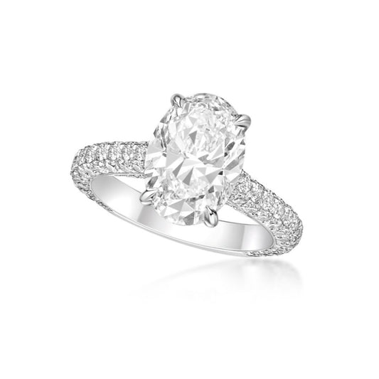 Platinum 2.50ct Oval Engagement Ring with Pave Diamond Band and Hidden Halo