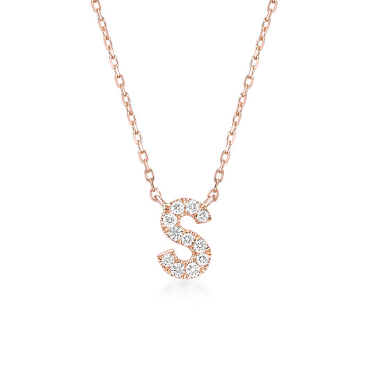 Diamond Letter "S" Pendant in 18K Rose Gold