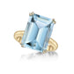 8.87ct Octagonal Blue Aquamarine in a handmade 18K Yellow Gold cocktail ring setting