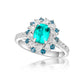 Natural Brazilian Paraiba Tourmaline Ring with mixed halo of pear brilliant diamonds and London Blue Topaz