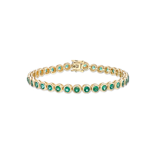 18K Yellow Gold Bezel Green Emerald Tennis Bracelet