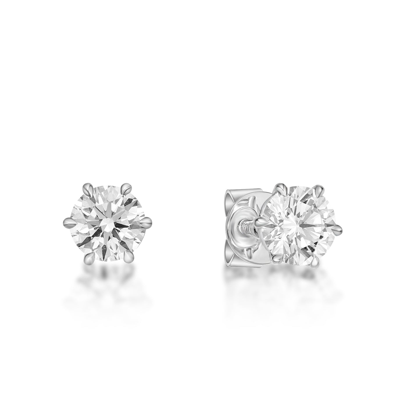 50pt Round Brilliant diamond six-claw stud earrings in 18K White Gold