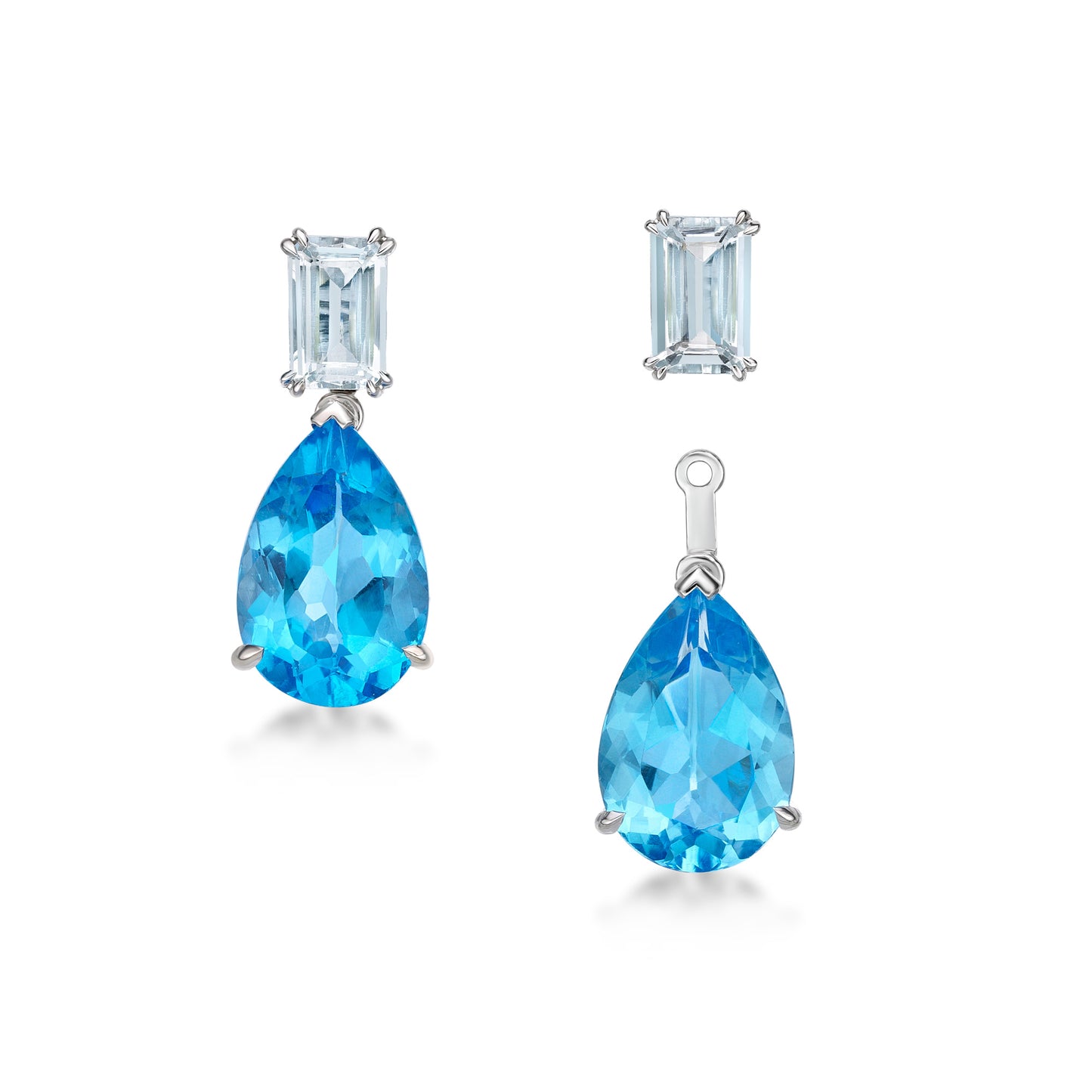 Aquamarine and Topaz Convertible Drop Earrings in 18K White Gold