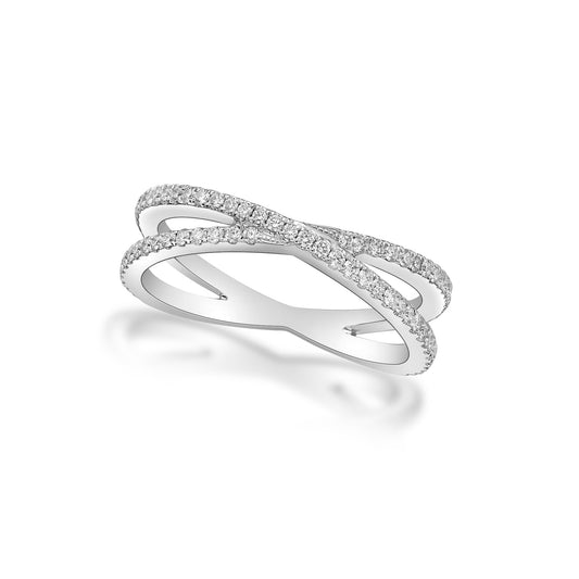 Handmade 18K White Gold Criss Cross Diamond Eternity Band