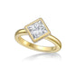 2.01ct Princess cut diamond in a handmade 18K Yellow Gold Offset Bezel engagement ring with hidden halo