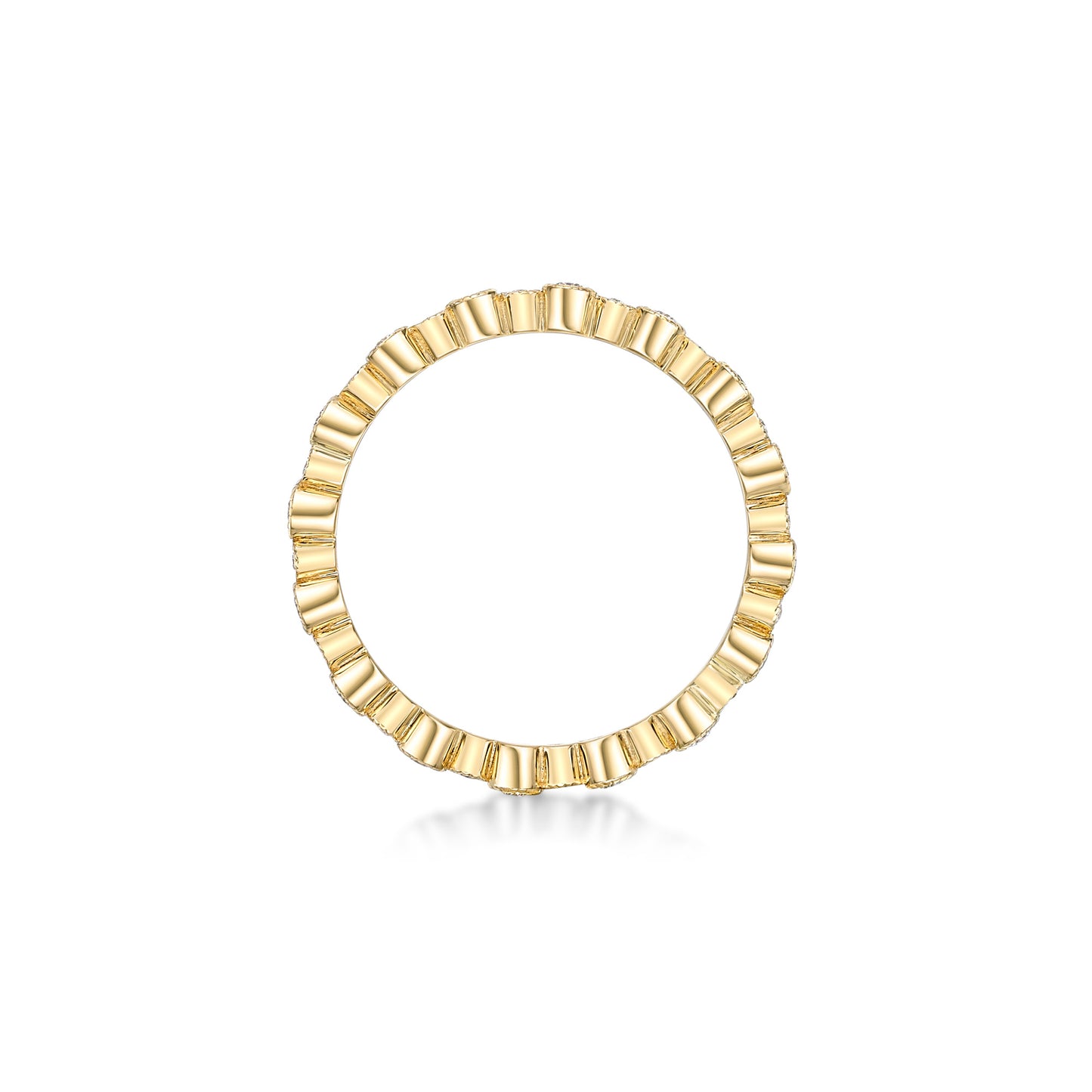 Vintage style Bezel ring with alternating sizes of Round brilliant diamonds, hand-milgrain detailing