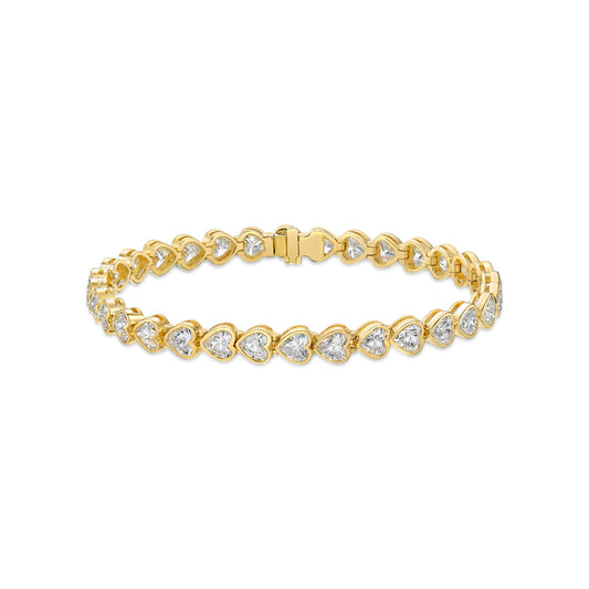 18K Yellow Gold 20pt Bezel Heart Diamond Tennis Bracelet