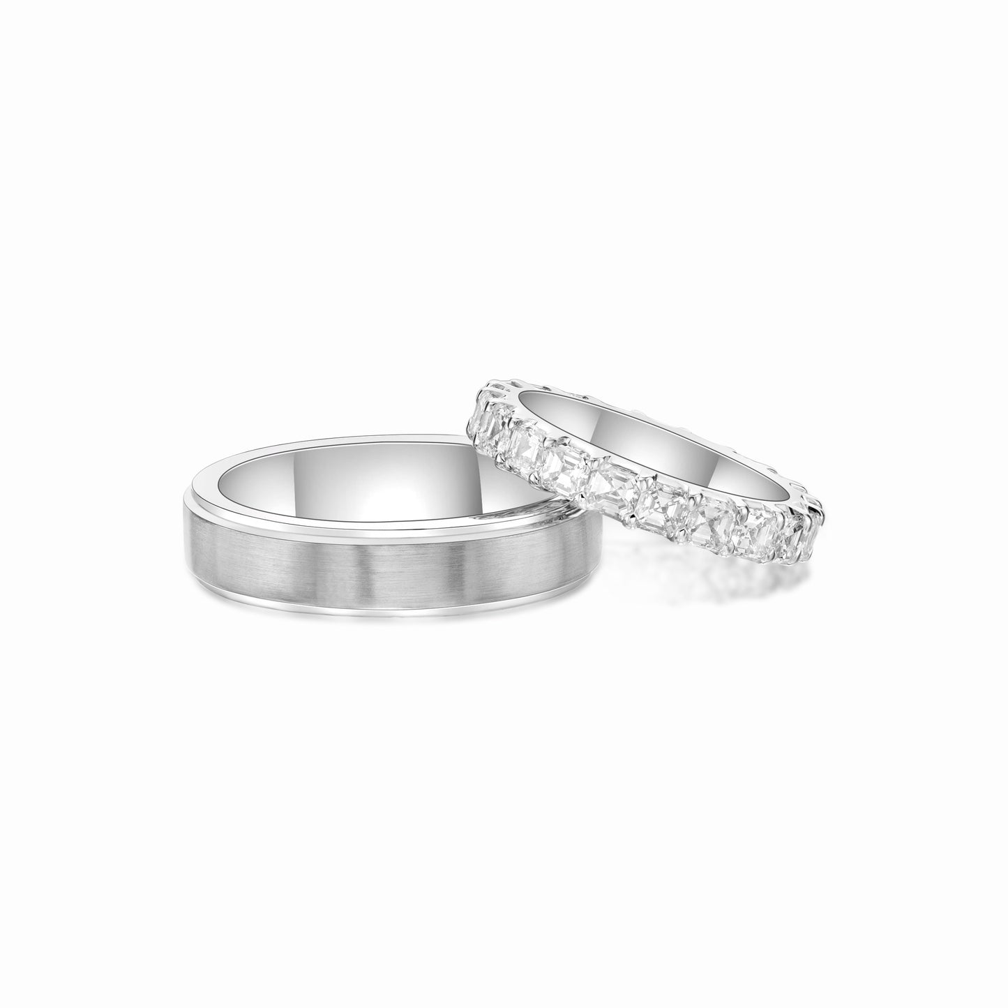 Men's Wedding Band- 18K White Gold 5mm band with raised inner strip in satin finish with polished edges