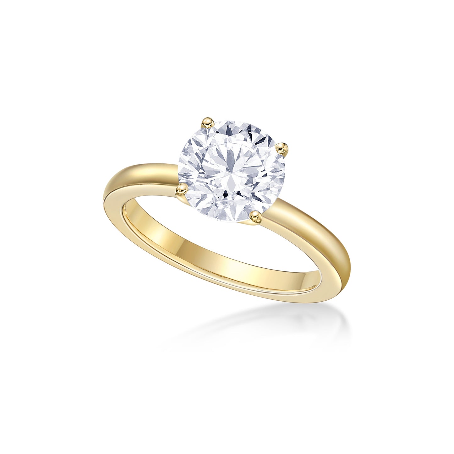 2ct Round Brilliant diamond in a handmade 18K Yellow Gold four-claw Crown Soitaire setting