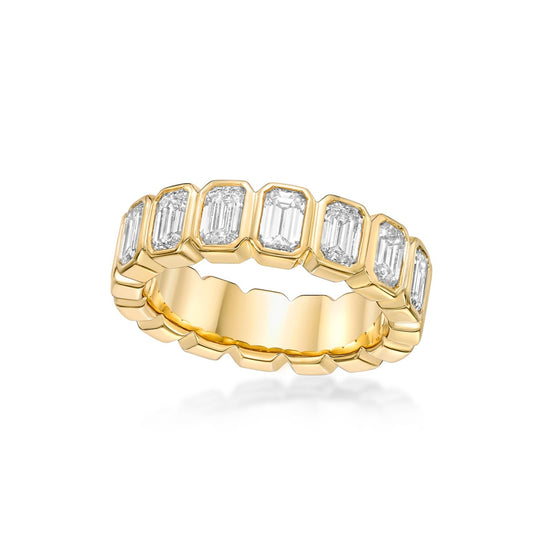 20pt Emerald Cut diamond Bezel Eternity Ring in 18K Yellow Gold