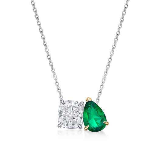 Convertible Diamond and Green Emerald Pendant, three-way wear in 18K Yellow and White Gold
