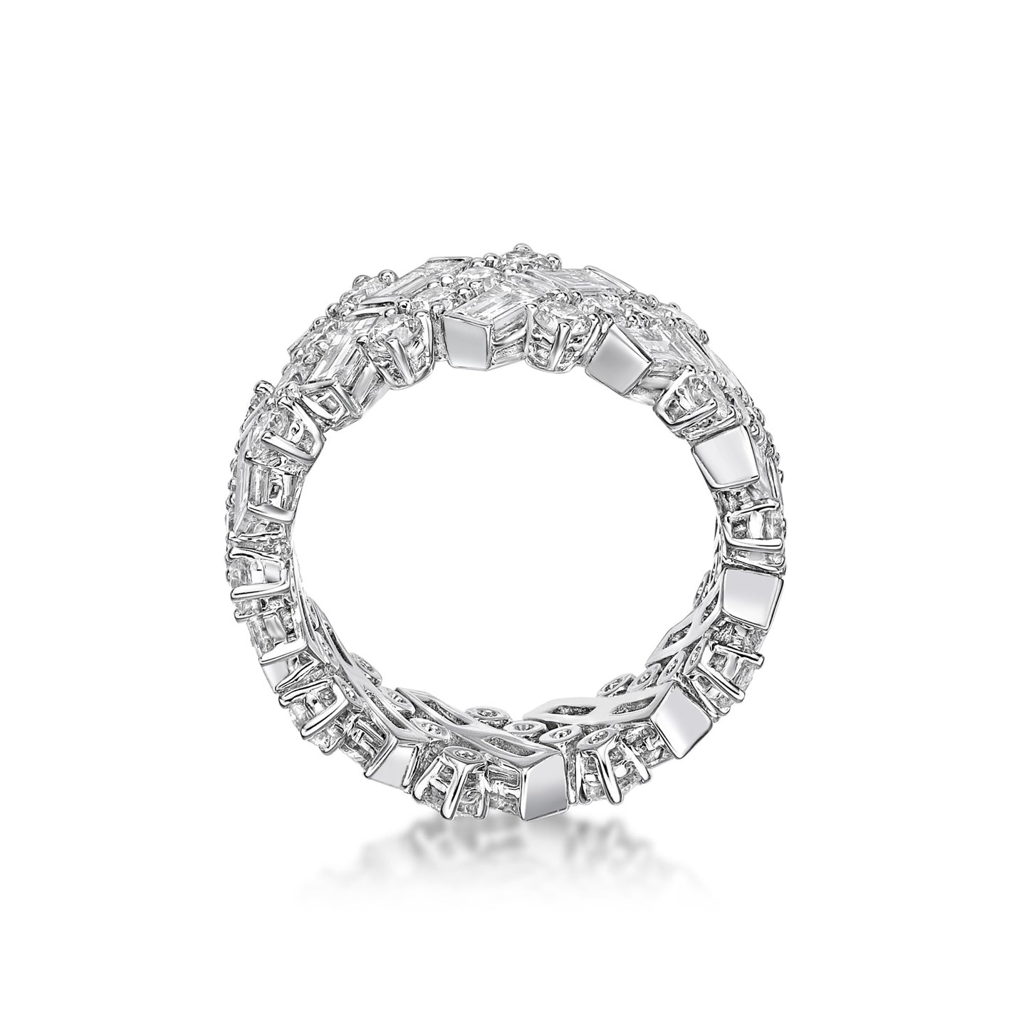 18K White Gold Art-Deco Round and Baguette Diamond Eternity Band