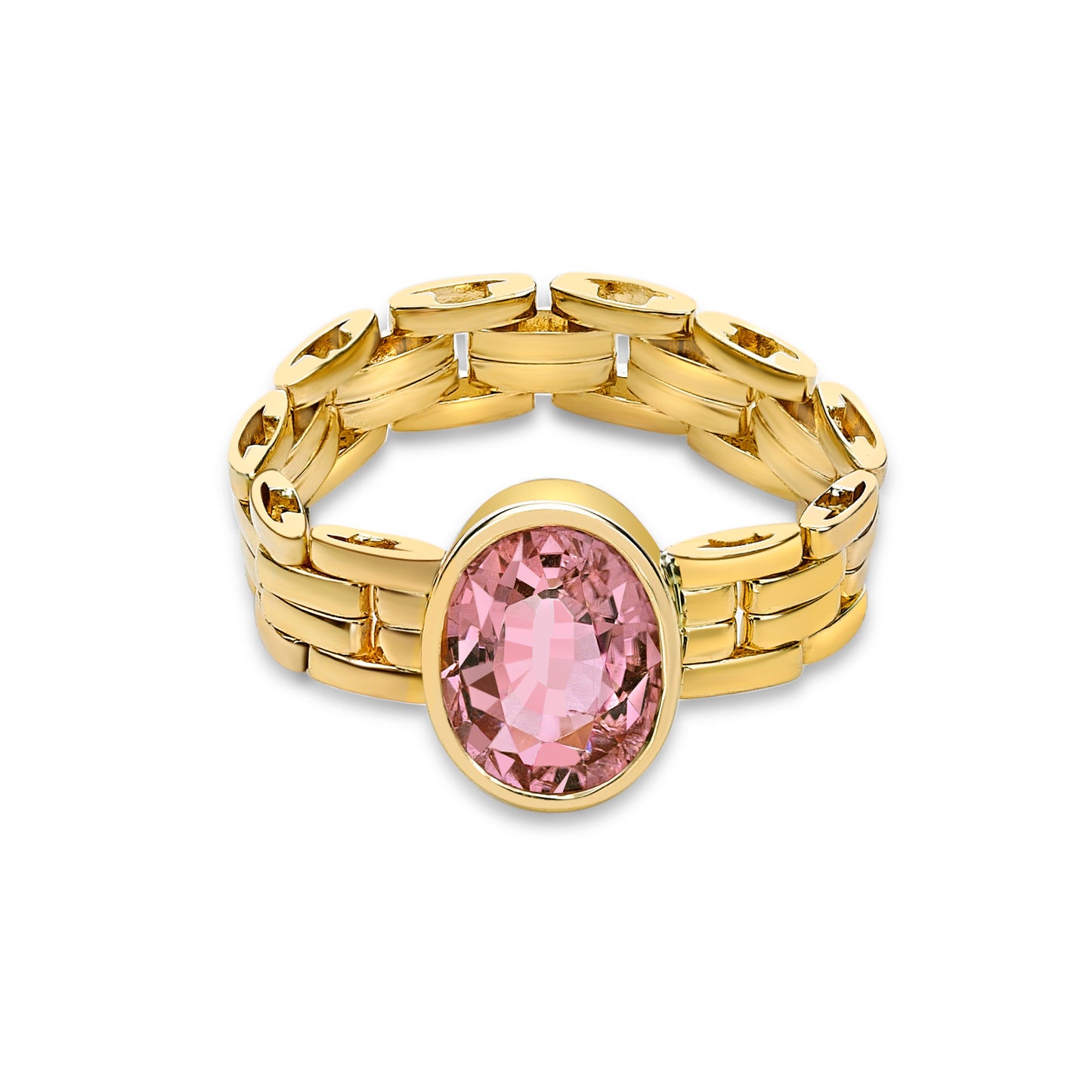 Chain Ring with Bezel set Oval Pink Tourmaline
