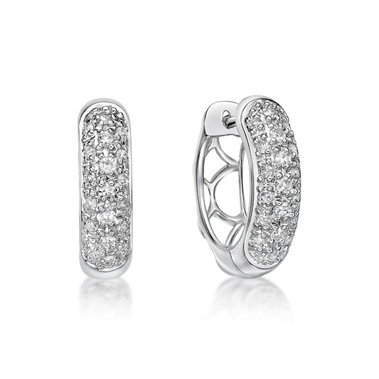 Pave Diamond Huggie Earrings in 18K white gold